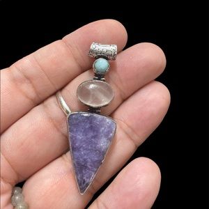 COPY - Lepidolite rose quartz Larimar pendant